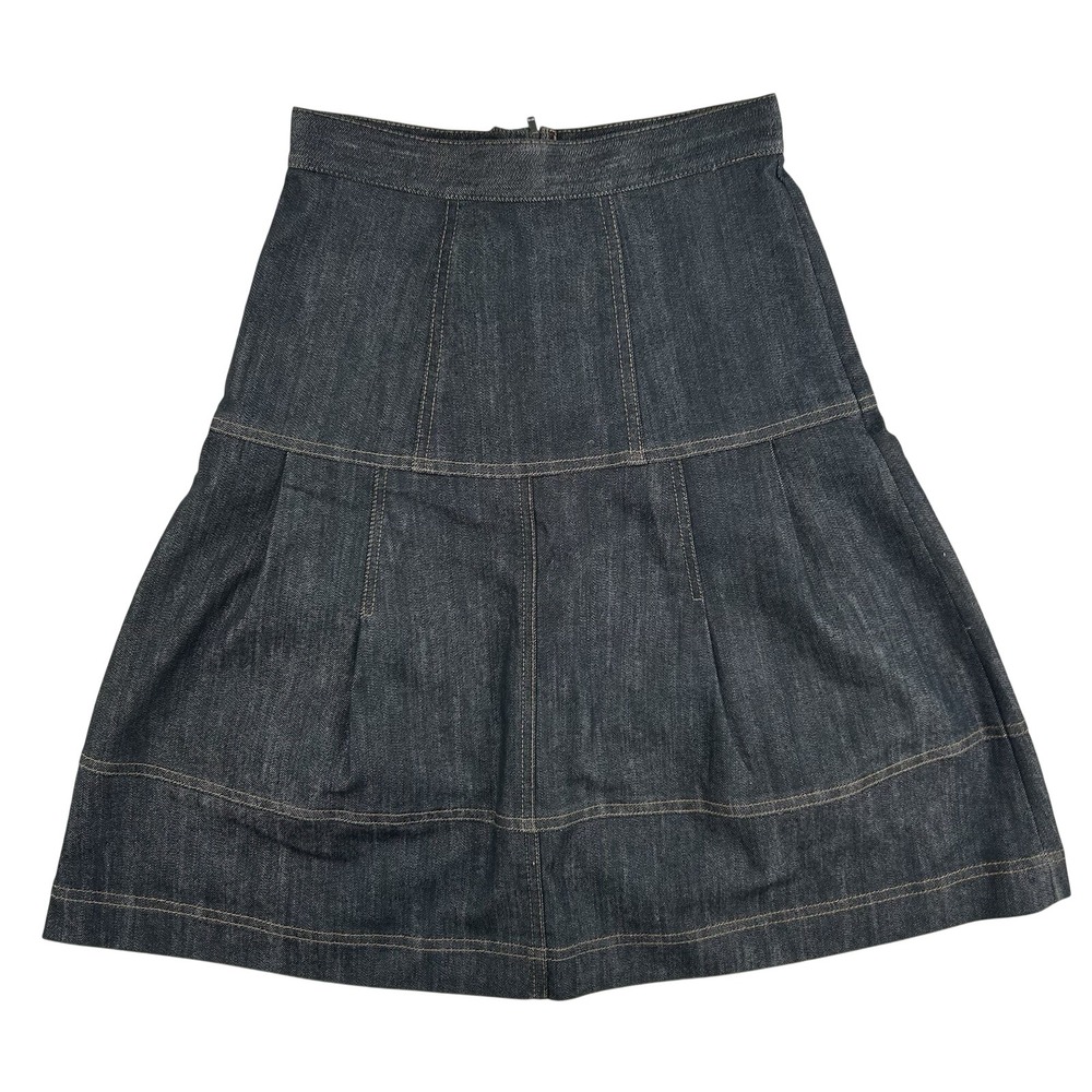 Worth Dark Wash Denim A-Line Skirt Exposed Back Zipper Contrast Stitch Size 0